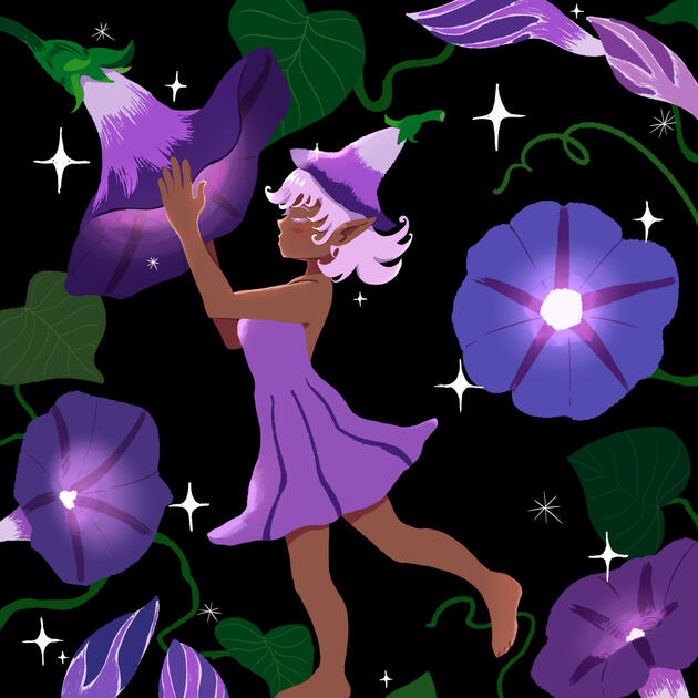 Elf and morning glories[OC]